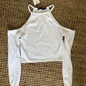 White cold shoulder crop top